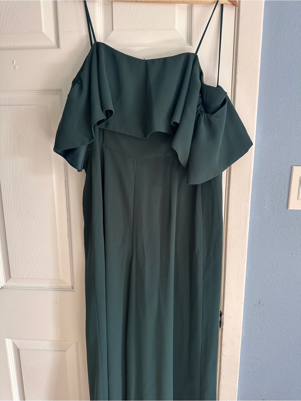 H&M One-Shoulder Ruffle Maxi jumpsuit in Forest Green